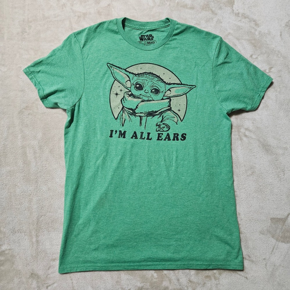 Star Wars Mad Engine Mens Medium Grogu Baby Yoda Im All Ears Green Graphic Tee